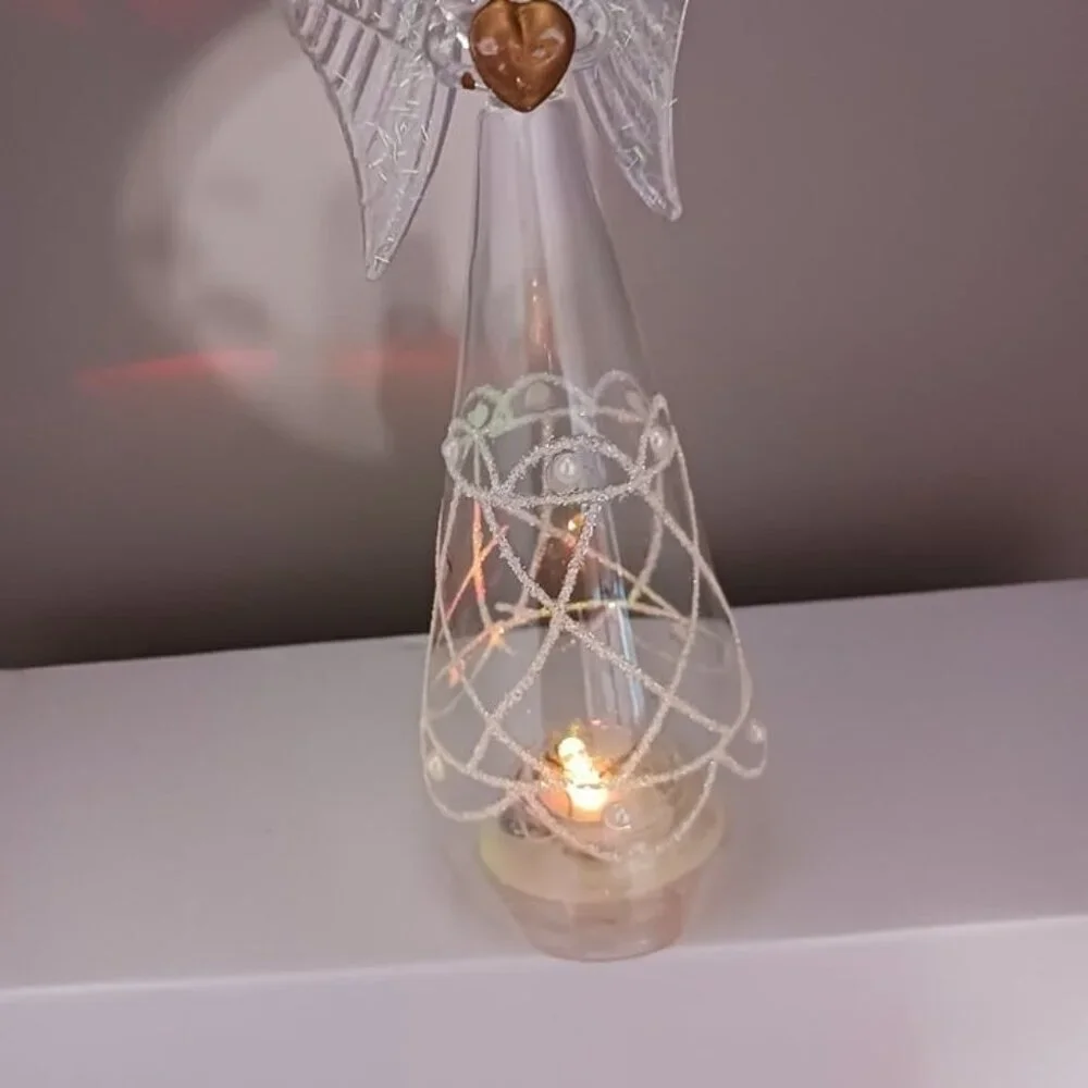 Angel light up  glass ornament glass with gold heart